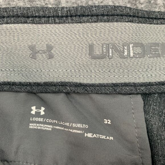 Under Armour Golf Short Mens 32 Black Gray Crosshatch Loose HeatGear Flat Front - Picture 4 of 11